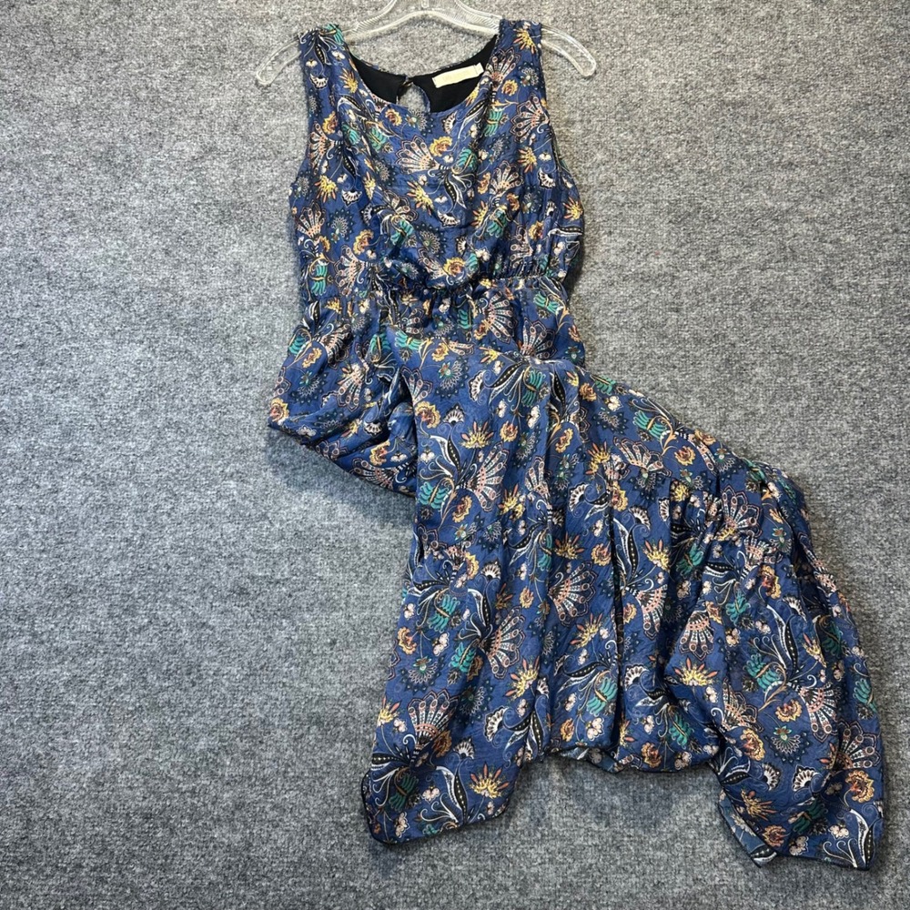 Lara Guidotti Maxi Dress Women Large Blue Silk Blend Paisley Boho Coastal Italy